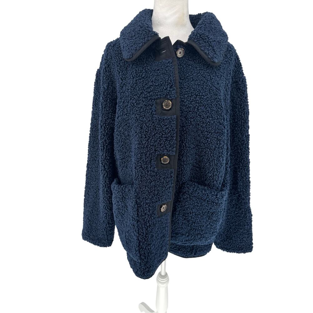 J. Crew Dark Navy Teddy Sherpa Button Jacket